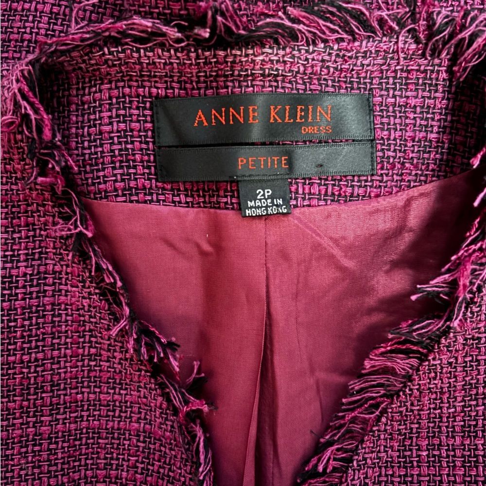 Anne Klein Raspberry & Black Fringe Tweed Blazer | Size 2P | EUC - Picture 10 of 11